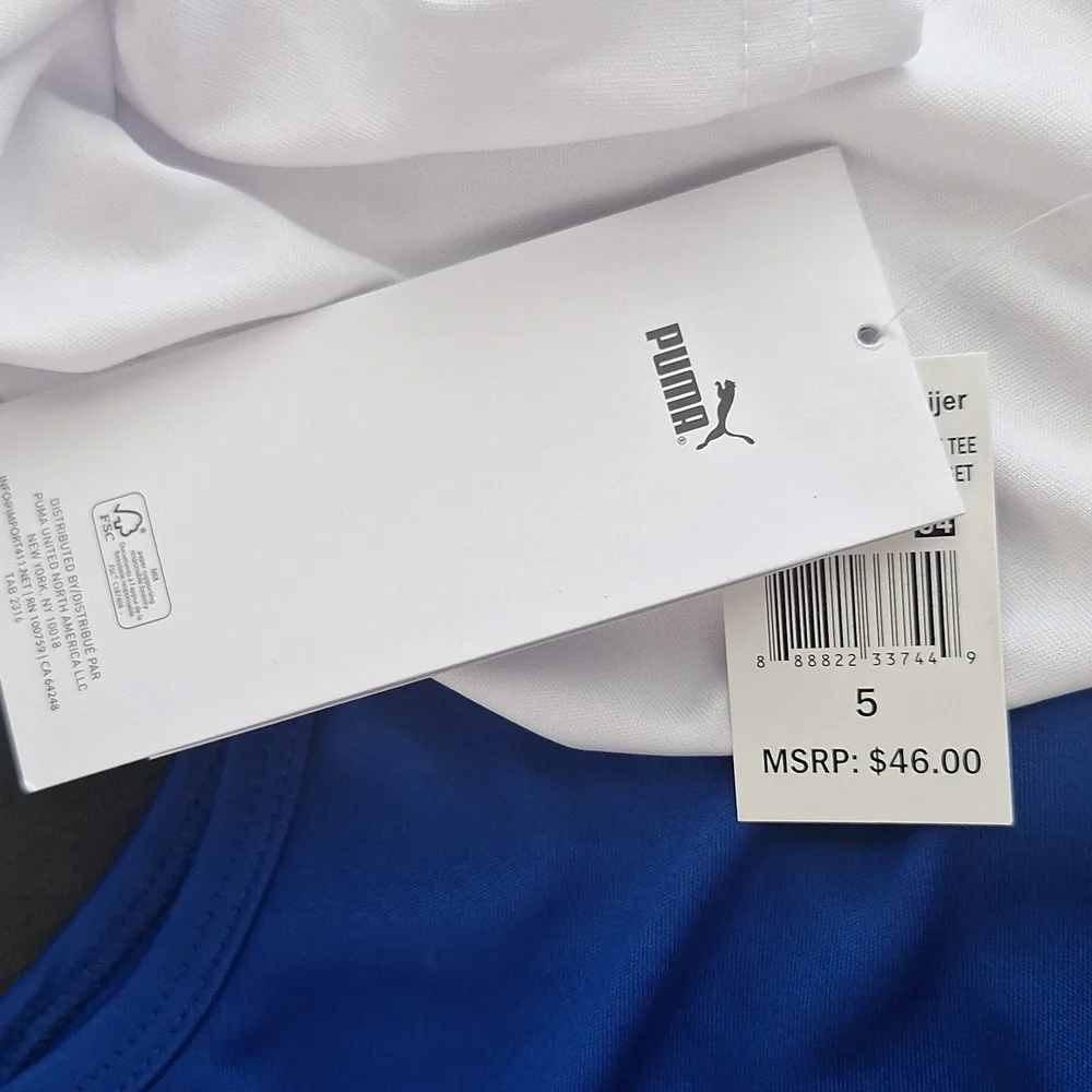 Puma Kids Tee Tank Shorts Set White and Blue Logo 3 Piece Set